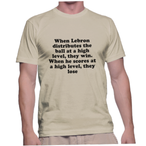 When Lebron distributes the ball at a high level, they win. When he scores at a high level, they lose
