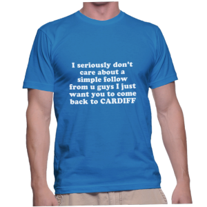 I seriously don't care about a simple follow from u guys I just want you to come back to CARDIFF